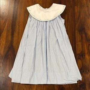Claire & Charlie Size 3 Blue & White Check Dress with Pink Floral White Collar